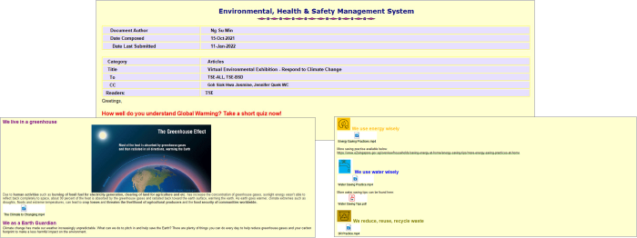 Employee awareness-raising activities utilizing the Environment, Health and Safety (EHS) portal website