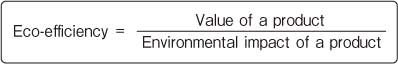 Eco-efficiency = Value of a product / Environmental impact of a product